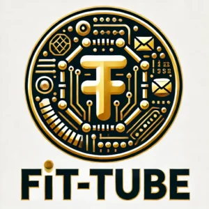 A modern and sleek logo for Fit-Tube, designed for a crypto news website. The logo features a futuristic, minimalistic style with a combination of a d