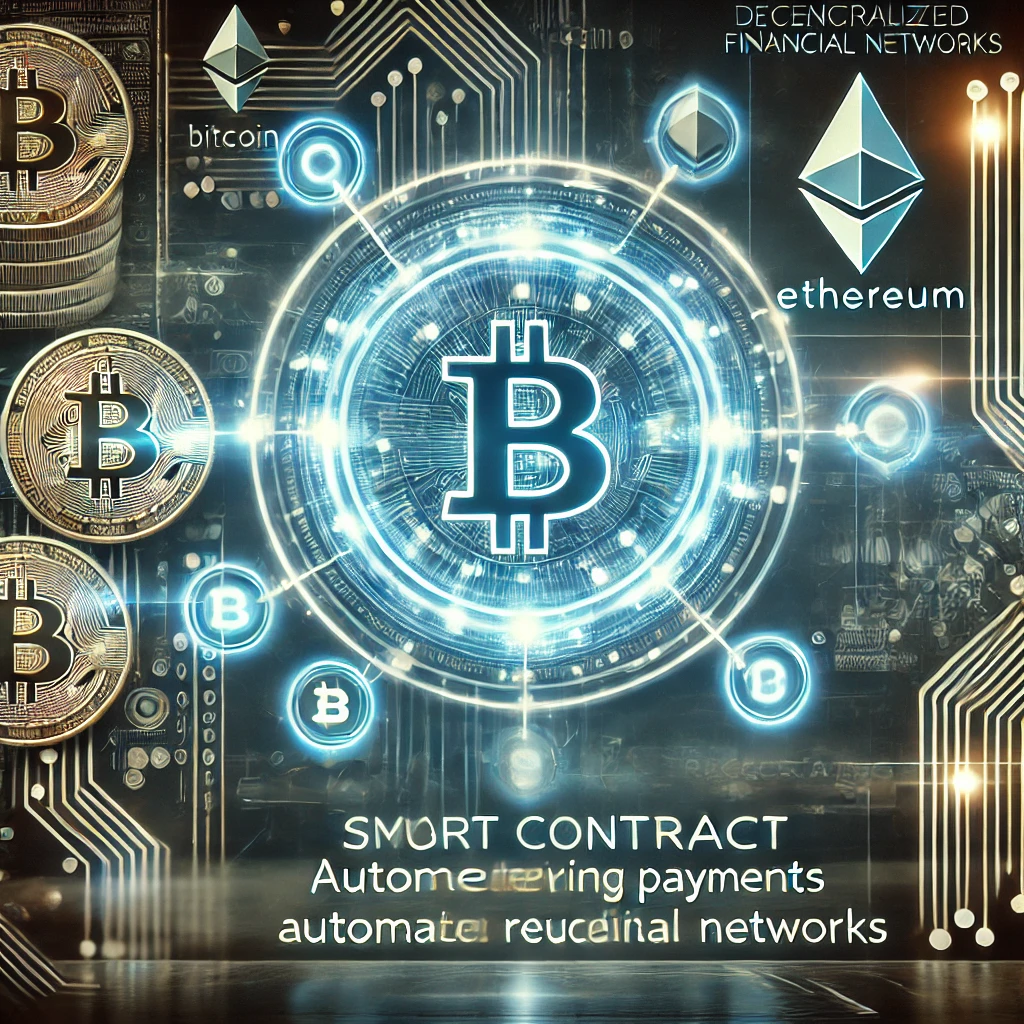 DALL·E 2025-03-11 23.12.20 - A futuristic digital payment system powered by blockchain technology. A glowing smart contract automates recurring payments, with decentralized financ